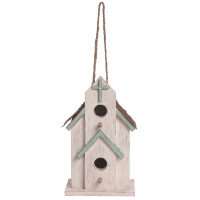 Transpac Wood 11 in. White Spring Church Birdhouse