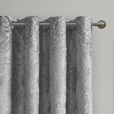 Gray Paisley Total Blackout Grommet Curtain Panel