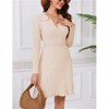 Clearlove Women's Knit Pleated Dress with Notched Collar Long Sleeve Stretchy Sweater Dress Fall Winter Elegant Outfit - 4 of 4