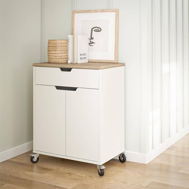 Vario 2 Door and 1 Drawer Storage Cart with Locking Casters White/Weathered Oak - Room &#38; Joy, 4 of 15