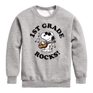 Boys' - Peanuts - 1st Grade Rocks Graphic Long Sleeve Fleece Sweatshirt - 1 of 4