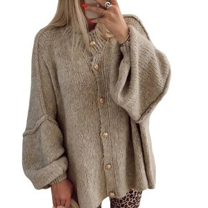Womens Oversized Cardigans Long Lantern Sleeve Button Down Chunky Knit Loose Fall Sweater Coats - 1 of 4
