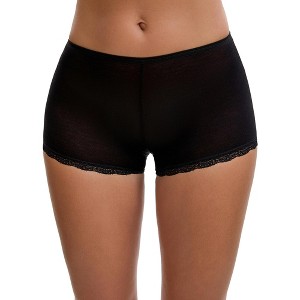 INSPIRE CHIC Women's Seamless Ice Silk Lace Trim Slip Shorts for Under Dresses Lightweight Elastic Boyshorts - 1 of 4
