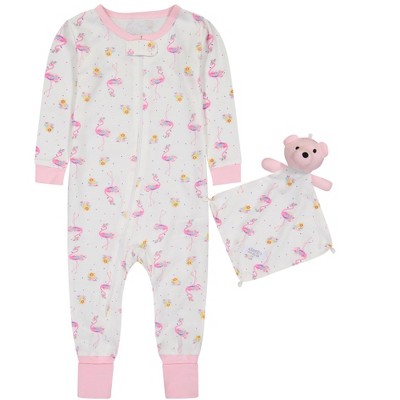 Image of Sleep On It Infant Girls Floral Flamingo Zip-Front Coverall Pajama - White, 24M