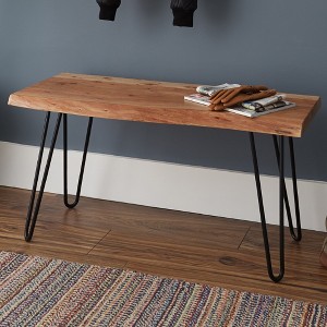 Alaterre Furniture Hairpin Natural Brown Live Edge Wood with Metal Bench - 1 of 4