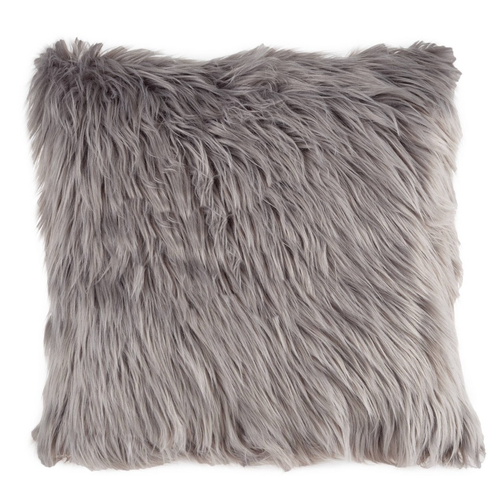 Photos - Pillow 18"x18" Himalayan Faux Fur Square Throw  Gray - Hastings Home