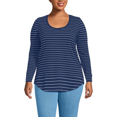 Lands' End Women's Plus Size Long Sleeve Power Performance Scoop Neck Curved Hem Tunic Tee