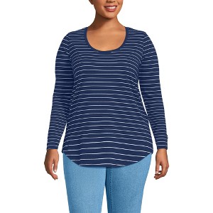 Lands' End Women's Plus Size Long Sleeve Power Performance Scoop Neck Curved Hem Tunic Tee - 1 of 4