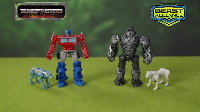 Transformers Rise of the Beasts Optimus Prime and Chainclaw Action Figures, 2 of 12, play video