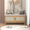 Whisen Boho Entryway Storage Bench, Wooden Shoe Bench, Cushioned Bench with Double Doors - 2 of 4