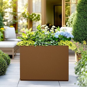 TOAOTBNBO Metal Planters with Drainage Holes, Tall Planter with Removable Shelf, Outdoor Planter Pots for Garden and Porch, Brown - 1 of 4