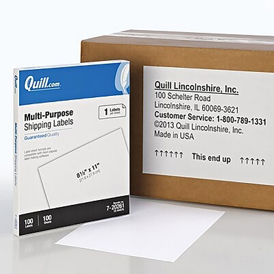 Quill Brand Laser/Inkjet Shipping Labels 8-1/2" x 11" WE 1 Label/Sheet 720261