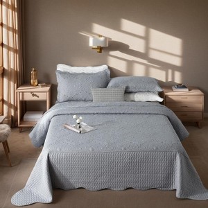 BAGOKIE Vintage Quilted Bedspread Luxury Embroidered Coverlet Set 3-Piece Grey - 1 of 1