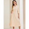 INSPIRE CHIC Women's Elegant Split Neck Side Zipper Pockets 3/4 Sleeve Work A-Line Dress - 2 of 4