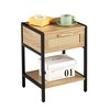 15.74-Inch Rattan End Table Nightstand Set Retro Boho Night Stand Bedside Table With Storage Shelf Smooth Rails Drawer - 3 of 4