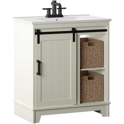 Pamari Cassara 30-in Barn Door Bathroom Vanity - White