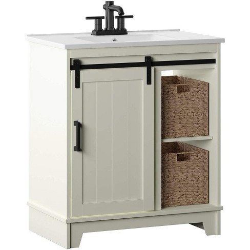 36 Contemporary Bathroom Vanity With Top Sink, 2 Soft Close Doors, And 6  Drawers, Gray - Modernluxe : Target