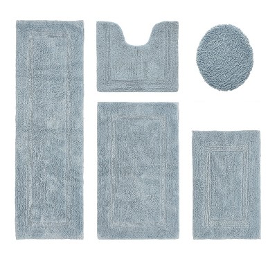 Lux Premium 100% Cotton Tufted Solid Reversible 5 PC Bath Rug Set – Ultra-Soft, Water-Absorbent, Durable, Machine Washable Bathroom Rug