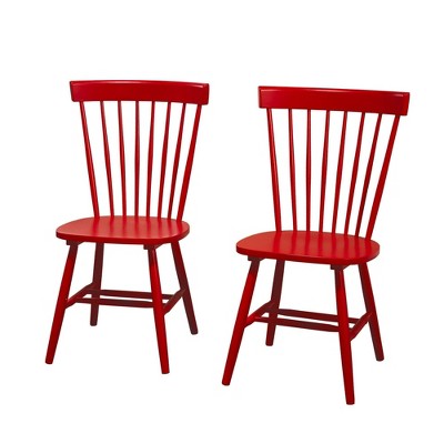 Venice Red High Back Wooden Windsor Side Chairs, Set of 2