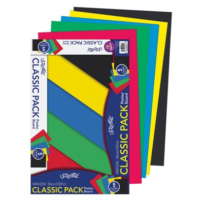 Ucreate Primary Poster Board, 5 Assorted Colors, Primary, 14" x 22", 5 Sheets