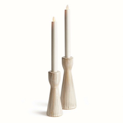 Plum & Post Lesley Cream Taper Holders, Set of 2