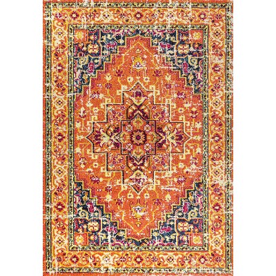 Brooklyn Orange and Blue Synthetic Medallion 8' x 10' Area Rug