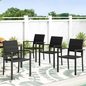 GDFStudio Nicole Outdoor Mesh and Aluminum Modern Dining Chairs with Wood Armrests - 1 of 4
