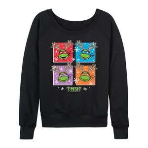 Women's - Teenage Mutant Ninja Turtles - Character Grid Lightweight French Terry Wide Neck Long Sleeve Shirt - 1 of 4