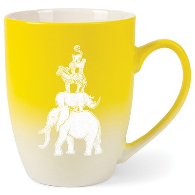 Elanze Designs 12 Ounce Ceramic Decorative Laser Engraved Elephant Rhino Zebra Cheetah Lemur Giftable Novelty Tea Coffee Cup Mug Yellow and White