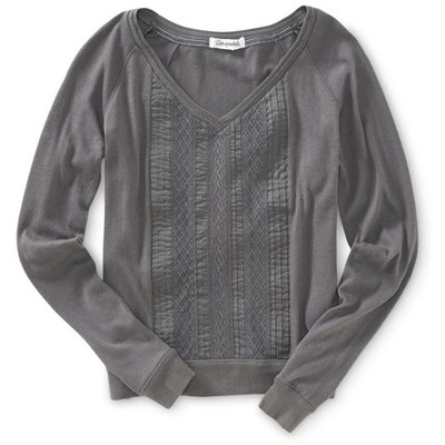 Aeropostale Womens Solid Ls Lattice Front Embellished T-Shirt