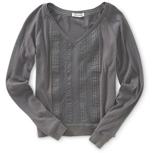 Aeropostale Womens Solid Ls Lattice Front Embellished T-Shirt - 1 of 1