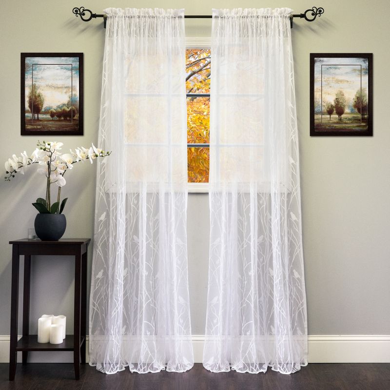 Songbird Motif Knit Lace Window Single Panel Curtain by Sweet Home Collection™, 1 of 2