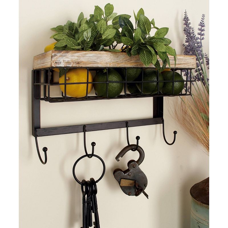 9&#34;x13&#34; Metal 1 Shelf and 4 Hanger Wall Hook Brown - Olivia &#38; May, 2 of 8