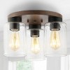 13" 3-Light Nola Bohemian Farmhouse Iron/Seeded Glass LED Semi Flush Mount Wood Finish/Clear - JONATHAN Y: Vintage-Style, Eco-Friendly, UL Listed - 3 of 4