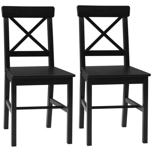 HOMCOM Modern Farmhouse Dining Chairs Set of 2 Wooden Kitchen Chairs with Cross Back Solid Structure Living Room and Dining Room Furniture Black