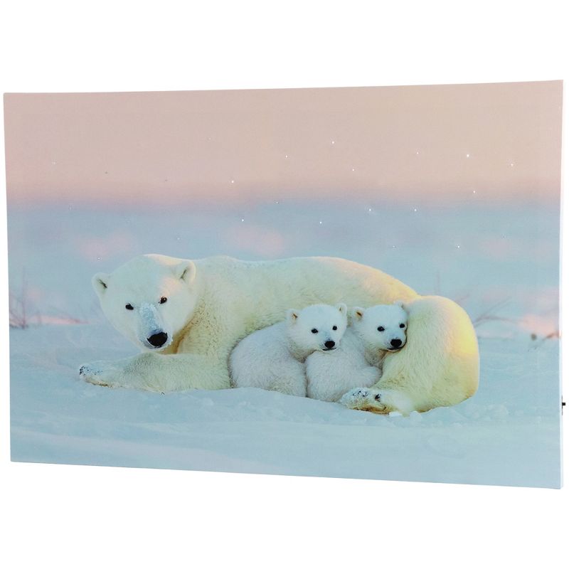 Northlight Fiber Optic Lighted Mama Polar Bear and Cubs Canvas Wall Art 23.5" x 15.5", 1 of 5