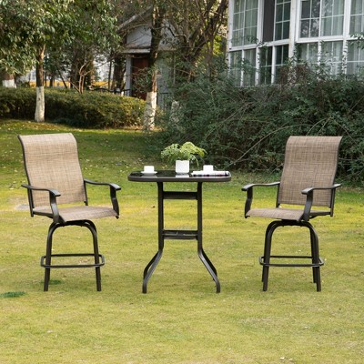 Brown Steel Frame Outdoor Swivel Bar Stools with Armrests