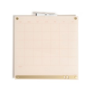 U Brands 16"x16" Acrylic Dry Erase Calendar with Metal Bulletin Strip Cream/Gold: Wall Mount Magnetic Board - 1 of 4