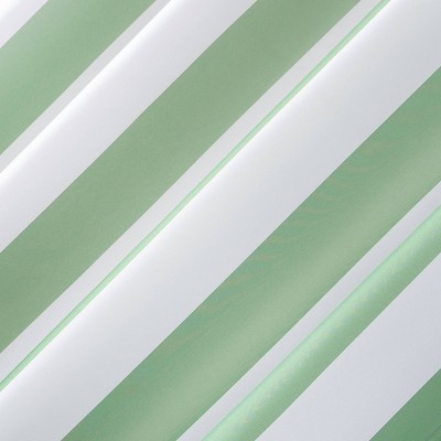 Spa Green Striped Polyester Blackout Grommet Curtain Panel