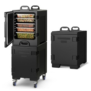 Costway 81 Quart Insulated Food Pan Carrier Stackable 5 Full-Size Pan with 4 Wheels - 1 of 4