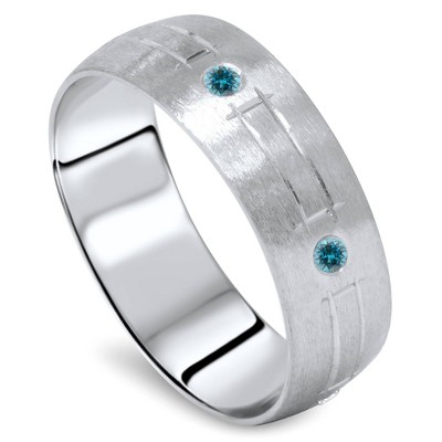 Pompeii3 Blue Diamond Swiss Cut Mens Ring 14K White Gold