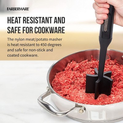 Black 10-Inch Heat Resistant Nylon Meat and Potato Masher