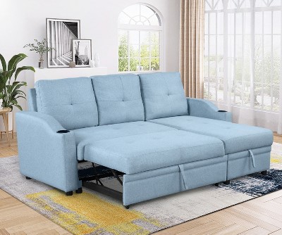 82.7 Convertible Bed Full Sleeper Sofa Leath-aire Upholstered Storage with  Speaker