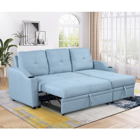 80 3 Modern Pull Out Convertible Sleeper Sofa Bed Upholstered Seater Couch With Storage Chaise And Cup Holder Modernluxe Target