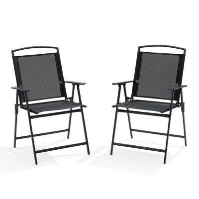 Pellebant 2pc Patio Folding Chairs 2-Pack Dining Chairs Outdoor Portable Sling with Armrest