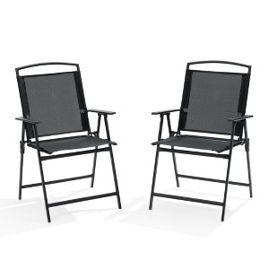 Pellebant 2pc Patio Folding Chairs 2-Pack Dining Chairs Outdoor Portable Sling with Armrest - 1 of 4