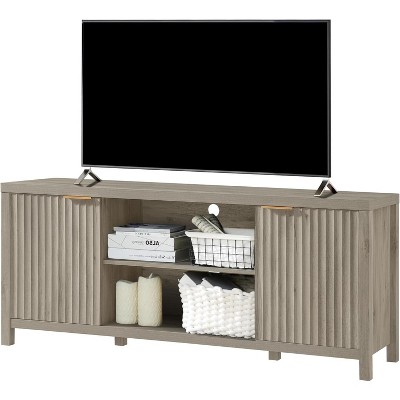 Fluted TV Stands for Living Room, Fluted Cabinet with Storage, Mid-Century Modern TV Table Stand for 50/55/60/65 TV,Heavy Duty Oak TV Console