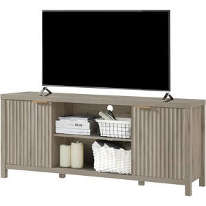 Fluted TV Stands for Living Room, Fluted Cabinet with Storage, Mid-Century Modern TV Table Stand for 50/55/60/65 TV,Heavy Duty Oak TV Console - 1 of 4