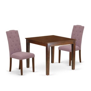 3Pc Dinette Set - Square Kitchen Table & 2 Parsons Chairs - Mahogany Finish - 1 of 4