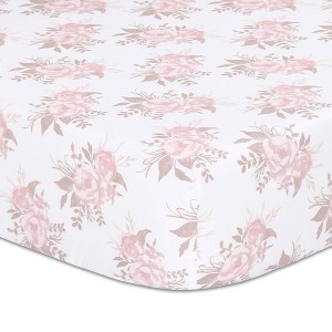 The Peanutshell Fitted Crib Sheet for Baby Girls' - Grace Pink Floral - 1 of 2